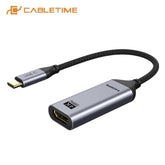 PREMIUM USB TYPE C TO HDMI Adapter, SUPPORT AUDIO-VIDEO 4K/60HZ ,USB3.1 COX cable 36-34 WITH BRAIDING, Gold plated,with Alumium housing, Printing CABLETIME RoHS , SKU- CT-C160-PU31-CMHDFn1-S0.2